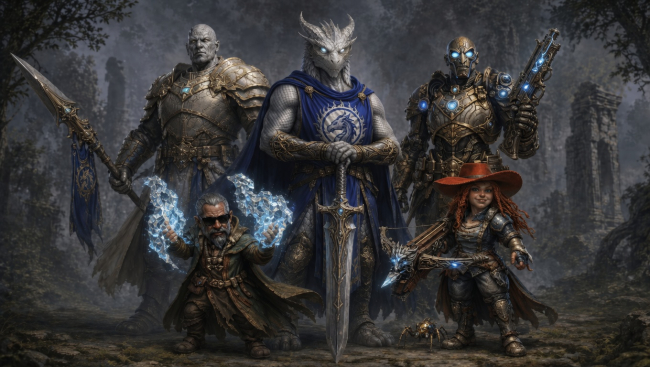 Clockwise from lower left: Shaft, Titus, Vigil, Forge, Gizmo Clockwise from lower left: Shaft, Titus, Vigil, Forge, Gizmo